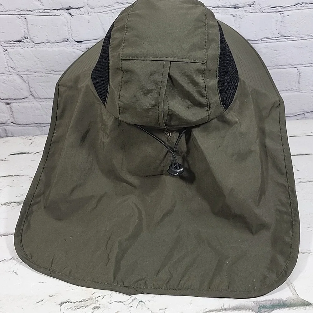 Sun Shade Bucket Hat Womens OS‎ Nylon Army Green Explorer Surf Desert Ponytail